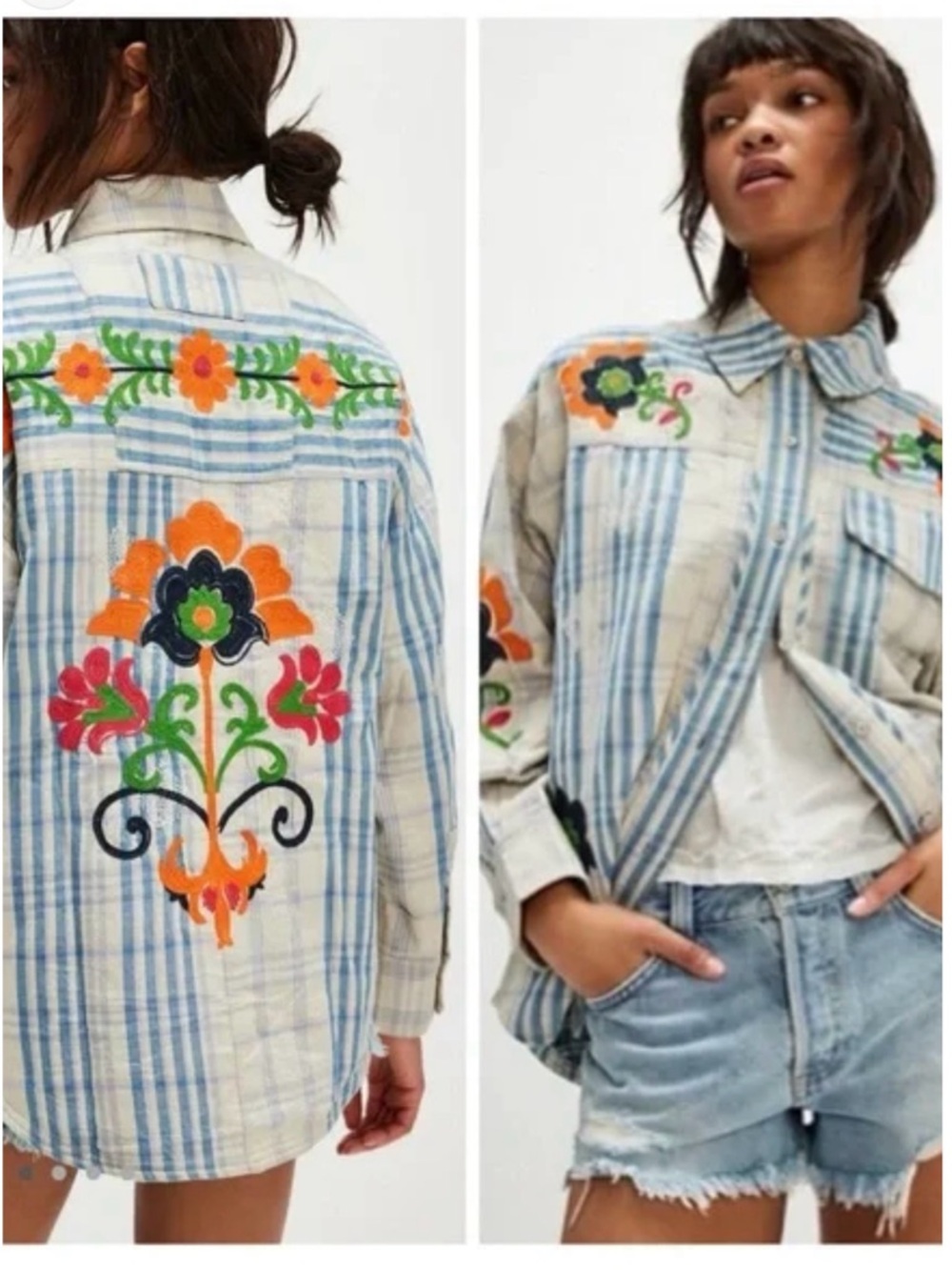 We The Free Embroidered Sashiko Shirt, Shirt Jacket - Large NWT - Picture 4 of 5